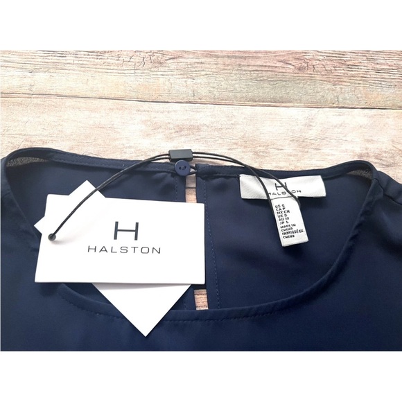 H by Halston Sleeveless Blouse Mixed Media Top Size S Navy - Picture 4 of 4